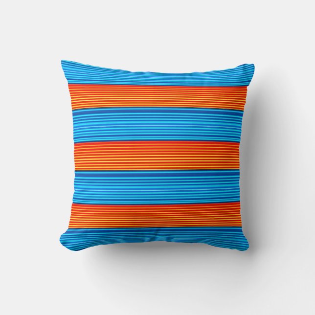 Orange and Blue Striped Pattern Cushion (Front)