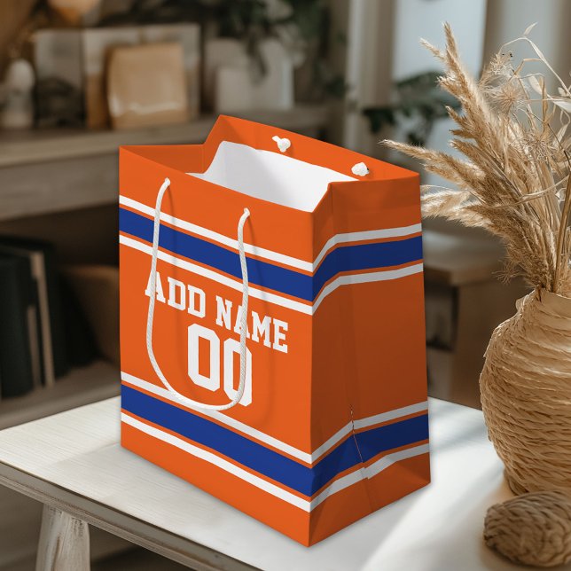 Orange and Blue Striped Sports Jersey Medium Gift Bag (Custom Gift Bag)