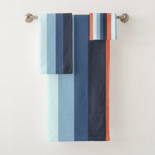Orange and Blue Stripes Bath Towel Set