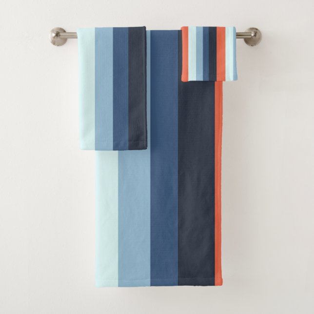 Orange and Blue Stripes Bath Towel Set (Insitu)