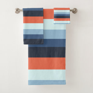 Orange and Blue Stripes Bath Towel Set