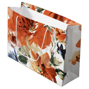 Orange and blue watercolor floral  large gift bag