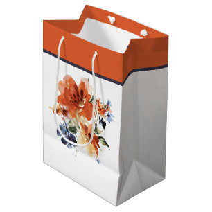 Orange and blue watercolor floral medium gift bag