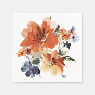 Orange and blue watercolor floral napkin
