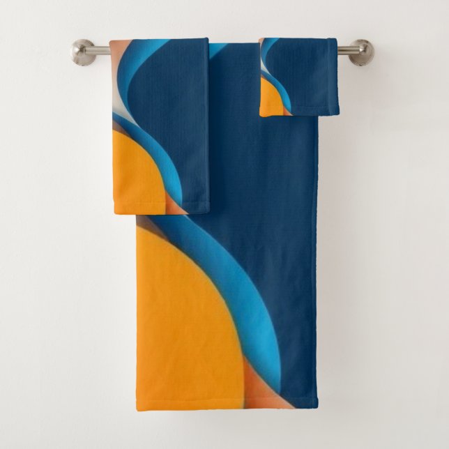 Orange and Blue Waves Bath Towel Set (Insitu)