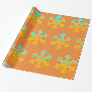 Orange and Blue winter snowflakes wrapping paper