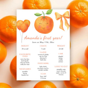 Orange and Bow First Birthday Milestone Birthday Poster