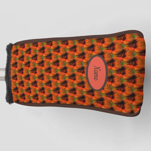Orange And Brown Abstract Art Pattern Personalized Golf Head Cover (Front)
