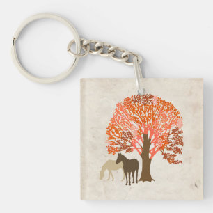 Orange and Brown Autumn Horses Key Ring