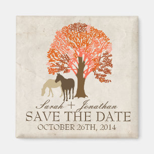 Orange and Brown Autumn Horses Save The Date Magnet