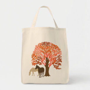 Orange and Brown Autumn Horses Tote Bag
