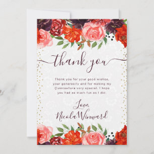 Orange and Brown Autumnal Flowers Quinceanera Thank You Card