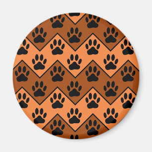 Orange And Brown Chevron With Dog Paw Pattern Magnet