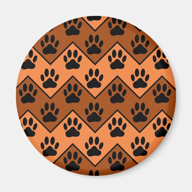 Orange And Brown Chevron With Dog Paw Pattern Magnet (Front)