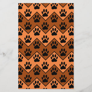 Orange And Brown Chevron With Dog Paw Pattern Stationery
