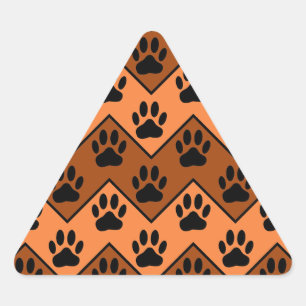 Orange And Brown Chevron With Dog Paw Pattern Triangle Sticker