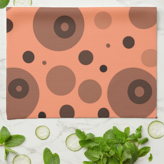 Orange and Brown Circles and Dots Tea Towel (Folded)