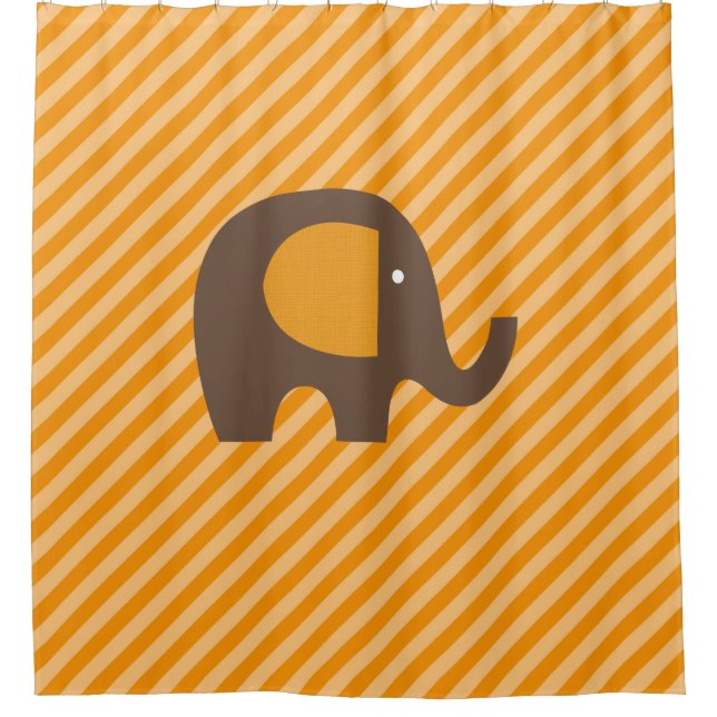 Orange and Brown Elephant on Diagonal Stripes Shower Curtain (Front)