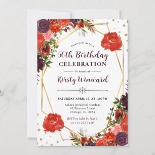Orange and Brown Fall Flowers 50th Birthday Invitation