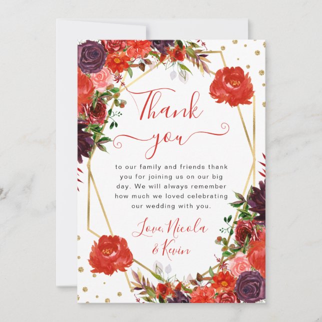 Orange and Brown Fall flowers Frame Wedding Thank You Card (Front)