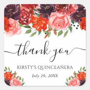 Orange and Brown Fall Flowers Quinceanera Square Sticker