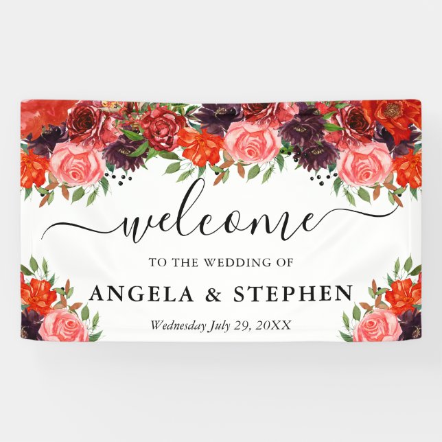 Orange and Brown Fall Flowers Wedding Welcome Banner (Horizontal)