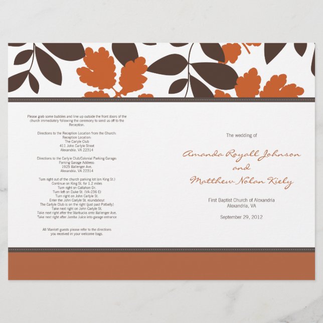 Orange and Brown Fall Wedding Program (Front)