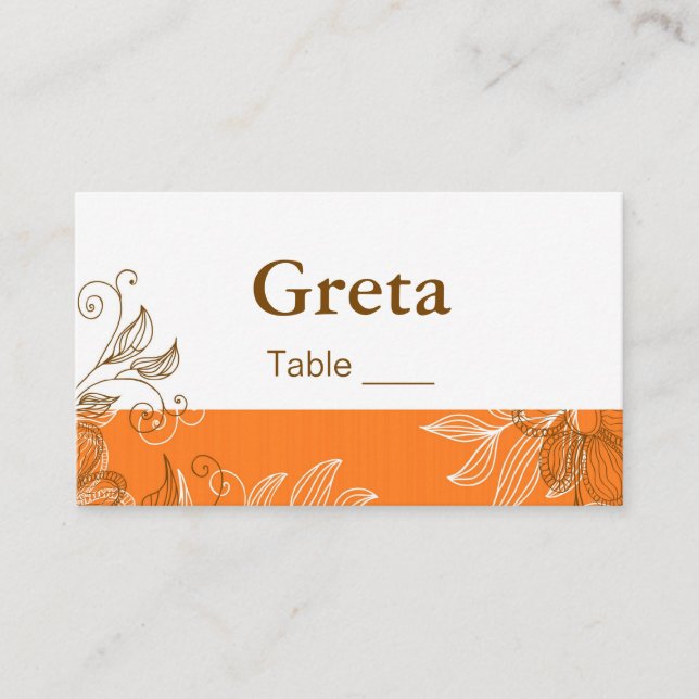 Orange and Brown Floral Table Place Cards (Front)