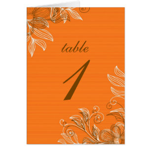 Orange and Brown Floral Table Seating Cards