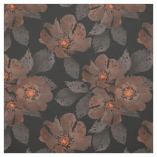 Orange and brown flowers on a black background. fabric