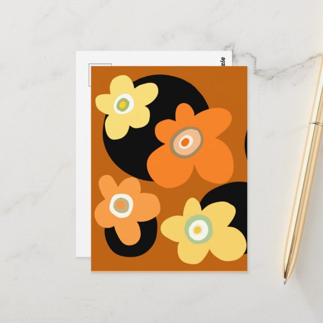 Orange and brown flowers postcard (Front/Back In Situ)