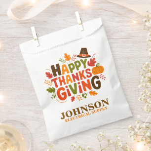 Orange and Brown Happy Thanksgiving Office Party Favour Bag