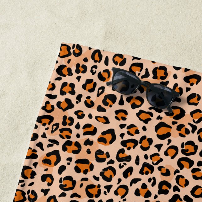 Orange and Brown Leopard Print Beach Towel (In Situ)