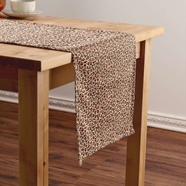 Orange and Brown Leopard Print Short Table Runner (In Situ)