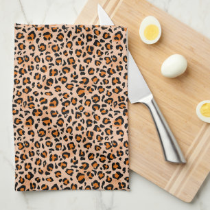 Orange and Brown Leopard Print Tea Towel