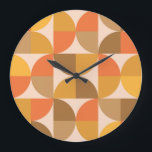 Orange and Brown Mid Century Half Circles  Large Clock<br><div class="desc">This is elegant mid century modern geometric half circles pattern in orange,  amber,  brown and beige. It's great looking design for anyone who love retro designs.</div>