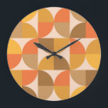 Orange and Brown Mid Century Half Circles Large Clock<br><div class="desc">This is elegant mid century modern geometric half circles pattern in orange, amber, brown and beige. It's great looking design for anyone who love retro designs.</div>