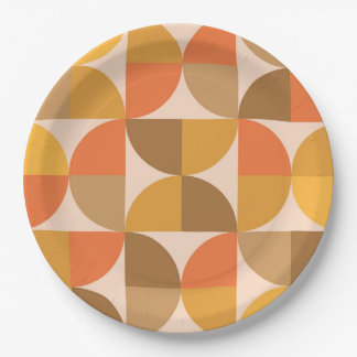 Orange and Brown Mid Century Half Circles Paper Plate