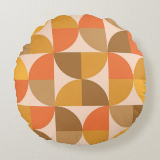 Orange and Brown Mid Century Half Circles  Round Cushion