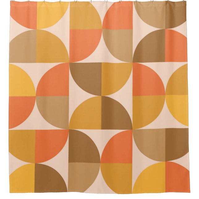 Orange and Brown Mid Century Half Circles  Shower Curtain (Front)