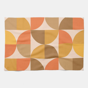 Orange and Brown Mid Century Half Circles  Tea Towel