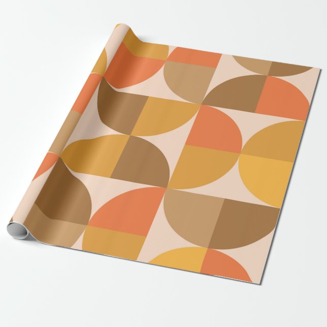 Orange and Brown Mid Century Half Circles  Wrapping Paper (Unrolled)