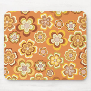 Orange and brown seventies floral pattern mouse pad