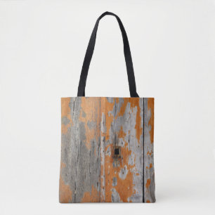 Orange and brown wooden board tote bag