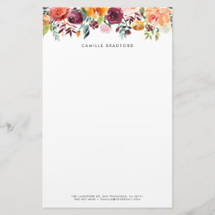Orange and Burgundy Floral Garland Autumn Floral Stationery