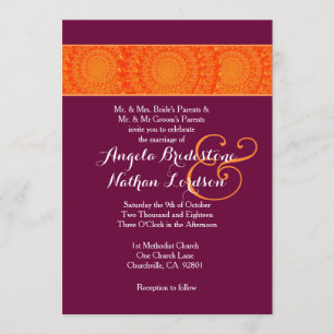 Orange and Burgundy Flower Wreaths Wedding A04 Invitation