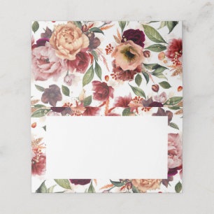 Orange and Burgundy Red Fall Flowers Wedding Place Card