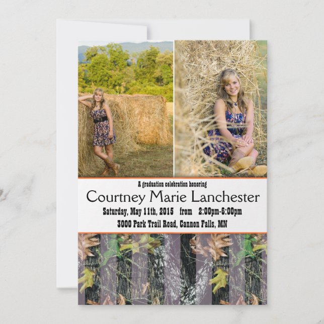 Orange and Camouflage Graduation Announcement (Front)