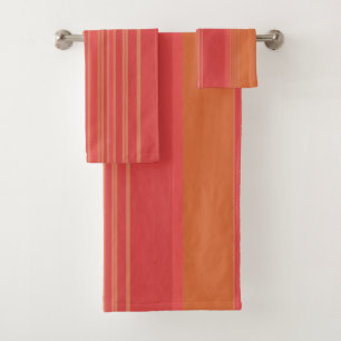 Orange and Carmine Stripes Bath Towel Set