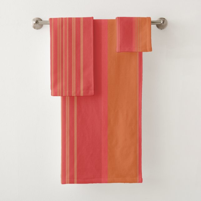 Orange and Carmine Stripes Bath Towel Set (Insitu)